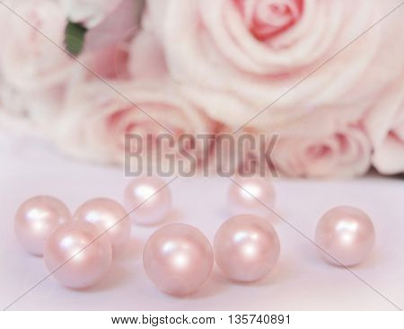 Beautiful pink rose with pearls