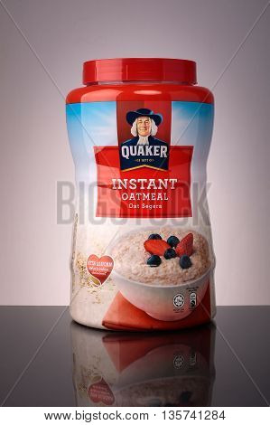 KUALA LUMPUR -May 30, 2016: Quaker Original Oatmeal. The Quaker Oats Company is an American food conglomerate based in Chicago. It has been owned by PepsiCo since 2001.
