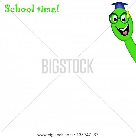 Smiling college worm and words 