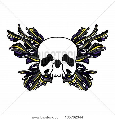Skull and abstract butterfly. Brown and beige tones