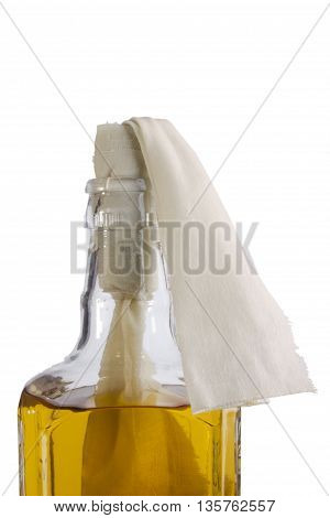 Glass incendiary bomb or a Molotov cocktail on a white background
