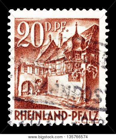 RHEINLAND - CIRCA 1948 : Cancelled postage stamp printed by Rheinland, that shows Saint Martin.