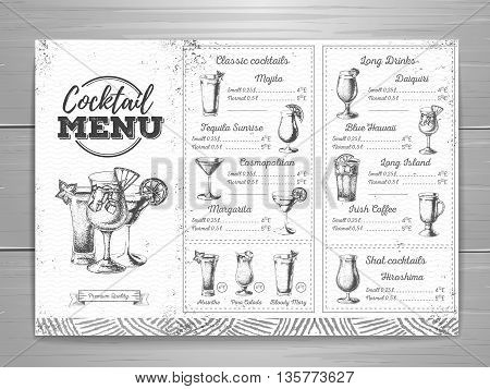 Vintage Cocktail Menu Design.