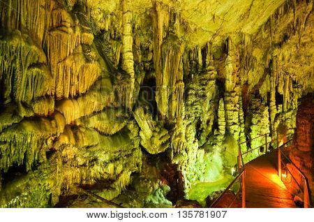 Stalagmites in the Psychro Cave also known as Cave of Zeus on the Crete islandGreece.
