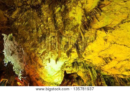Stalagmites in the Psychro Cave on the Crete island Greece.