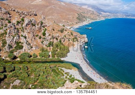 Preveli beach and palm trees on the Crete island Greece.