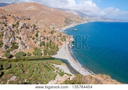 Preveli Beach From The Mouth Of The Kourtaliotiko Gorge.crete Island.