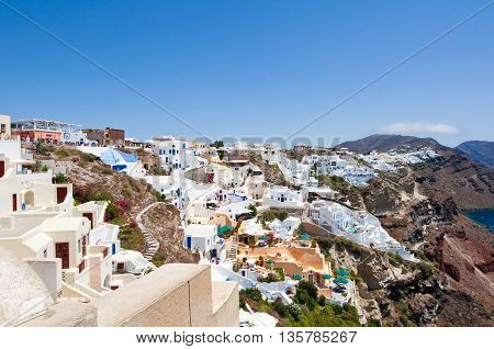 View of Oia on the island of Santorini. Thera Greece.
