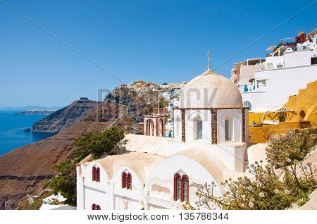 Fira Orthodox church on the edge of caldera. Thera (Santorini) Greece.