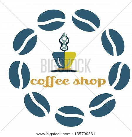 Coffee vectorlogo for cafe, bar, shop. Vector illustration with frame