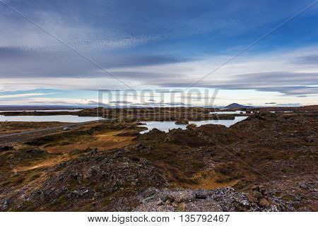 Myvatn lake autumn landscape wild nature in Iceland