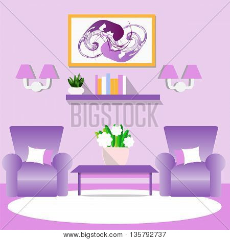 Living room interior vector illustration. Furniture for the home. Flat style