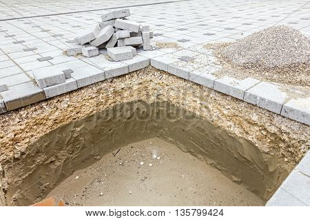 Dug hole in urban settlement for tree to be planted