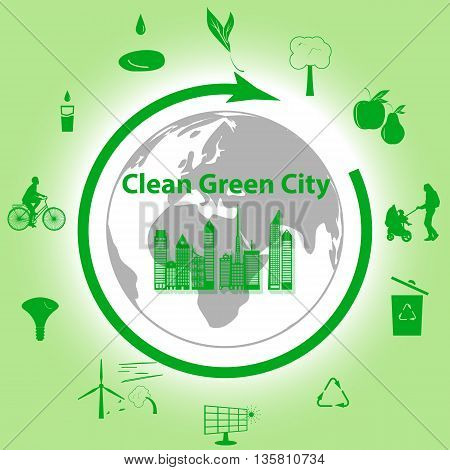 Vector illustration of a concept green clean city flat style