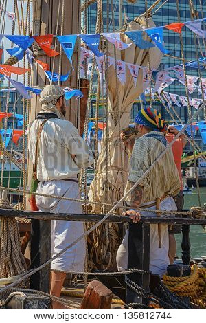 Amsterdam, Netherlands - August 20: SAIL Amsterdam 2015 is an immense flotilla of Tall Ships maritime heritage naval ships and impressive replicas August 20, 2015 in Amsterdam, Netherlands