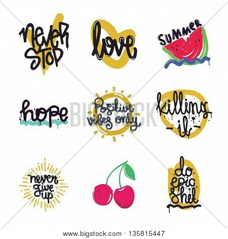 Color Inspirational Vector Illustration Set, Motivational Quotes