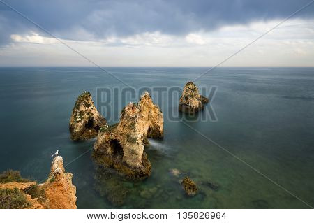 View of the sea and rocks in Portimão Algarve Portugal