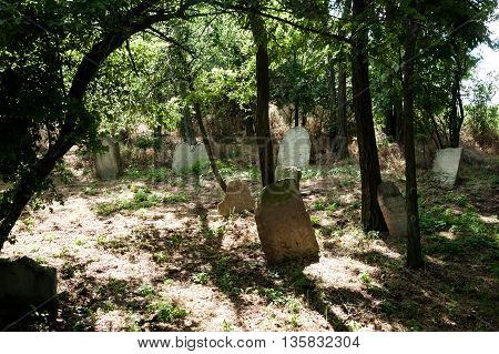 Grave stones at historic Jewish cemetery in Slovakia