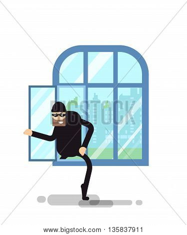 Stock Vector isolated illustration thief climbs through the window