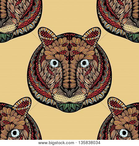 Colored Seamless Tiger pattern. Vector illustration image