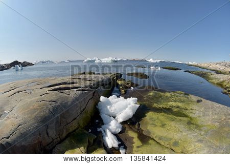 Icebergs are on the north pole, arctic ocean, Ilulissat town at Greenland