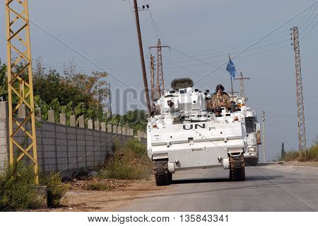 TYR, LEBANON-OCTOBER 18:Unidentified UN soldier on patrol on October 18, 2006 in Tyr, Lebanon