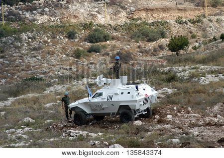 TYR, LEBANON-OCTOBER 21, 2006: Unidentified Turkish UN vehicle on patrol on October 21, 2006 in Tyr, Lebanon