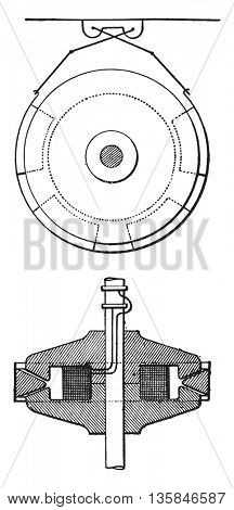 Magnetic brake Bovet, vintage engraved illustration. Industrial encyclopedia E.-O. Lami - 1875.