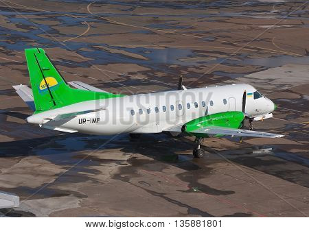 Kiev Ukraine - May 17 2012: South Airlines Saab 340B parked on the apron of the airport