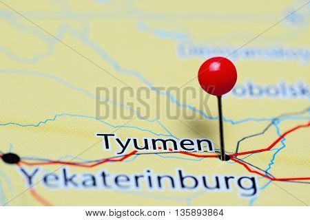 Tyumen pinned on a map of Russia