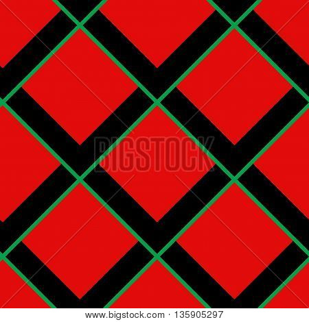 Red background template, black rhombus, green lines.