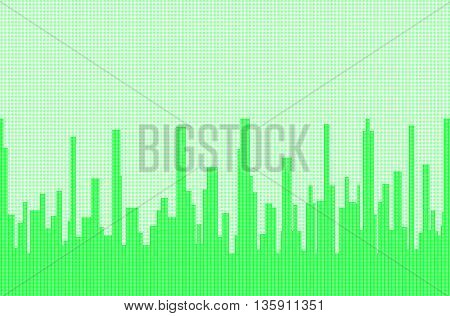 A cityscape in green halftone with a green sky with ilumination.