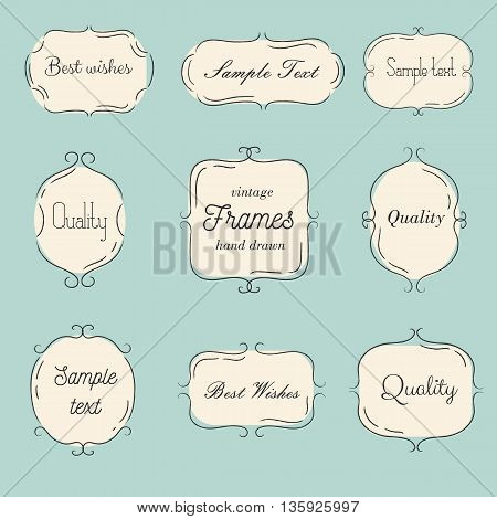 Vintage hand drawn frames set. Cartoon style. Vector. It's can be used for wedding invitations gift cards menu and logo.