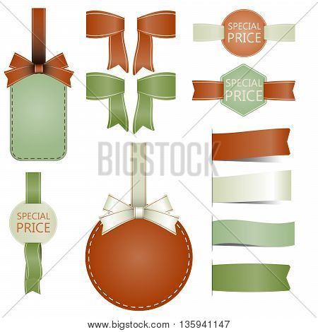 Set Retro Labels with bows and shadow on white background. Vector illustration