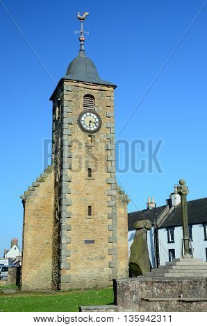 A view of the medieval tolbooth tower in Clackmannan