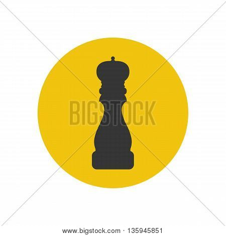Pepper grinder spices mill silhouette on the yellow background. Vector illustration