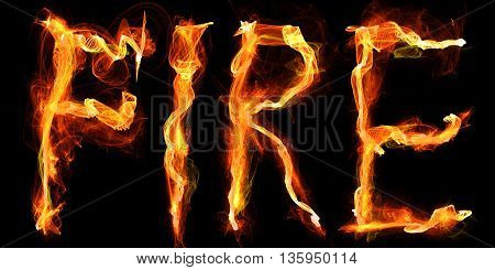 The word Fire written in flames. Digital illustration.