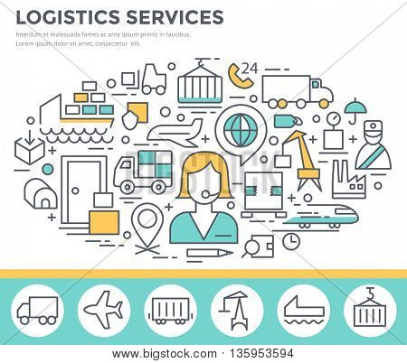 Logistic services concept illustration, thin line flat design