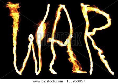 The word war written in flames. Digital illustration.