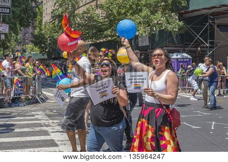 NEW YORK, USA, JUNE 26, 2016: 46th annual Pride March -The parade was the biggest one in history, with a record 32,000 marchers.