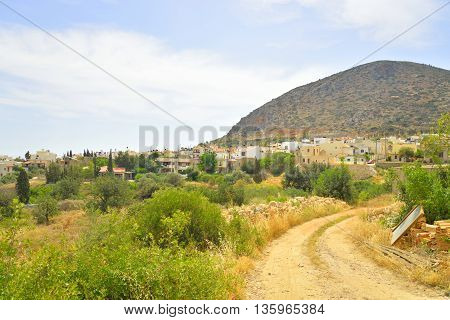 Summer landscape in Crete with Piskopiano village and mountain Greece.