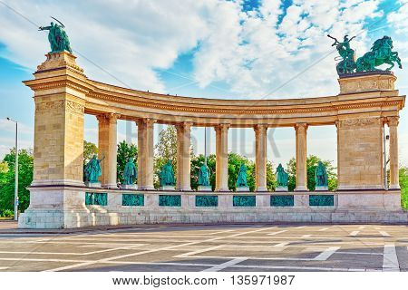 Heroes' Square-is One Of The Major Squares In Budapest, Hungary, Statue Seven Chieftains Of The Magy