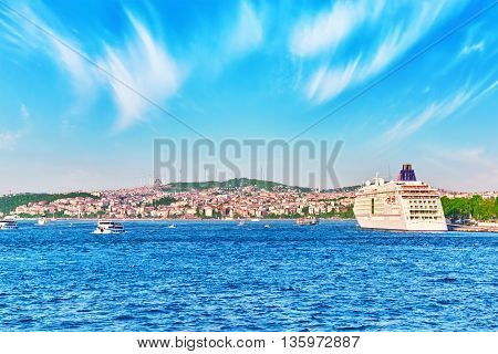 Istanbul View Of The Sunset In The Rays Of The Sun. Istanbul Is The Largest City In Turkey.