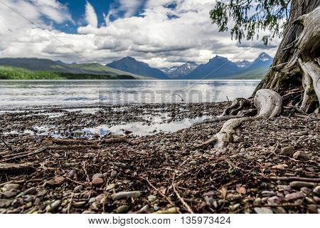 This is a HDR photo of lake McDonald taken in Glacier National Park in Montana. This was taken on the ground with the camera timer.