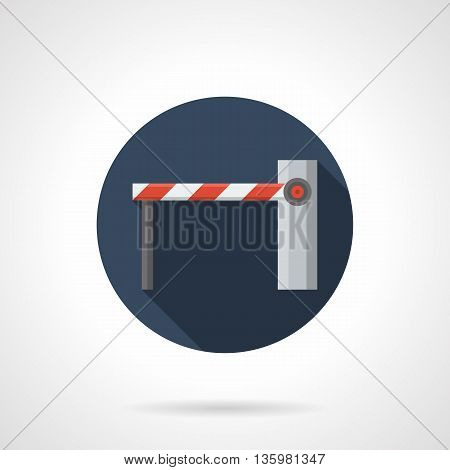 Modern automatic access control barriers and gates. Equipment for checkpoints, private parking or shopping. Round flat color style vector icon.