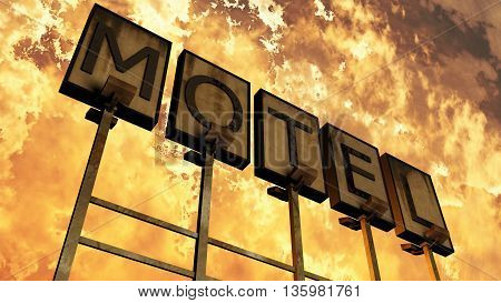 Old Grungy Motel Sign Closeup In A Wonderful Sunset