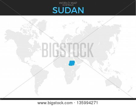 Republic of the Sudan location modern detailed vector map. All world countries without names. Vector template of beautiful flat grayscale map design with selected country and border location