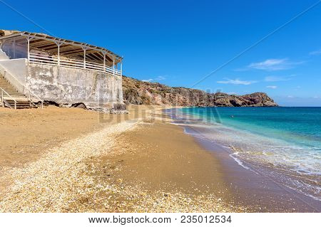 Beautiful Sandy Paleochori Beach On Milos Island. Cyclades, Greece.