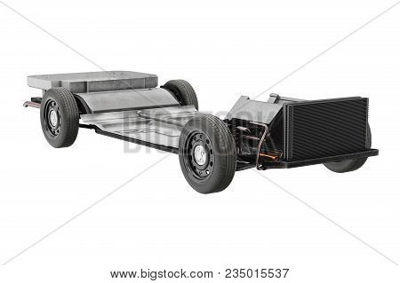 Chassis Frame Automobile Underbody With Wheel. 3d Rendering