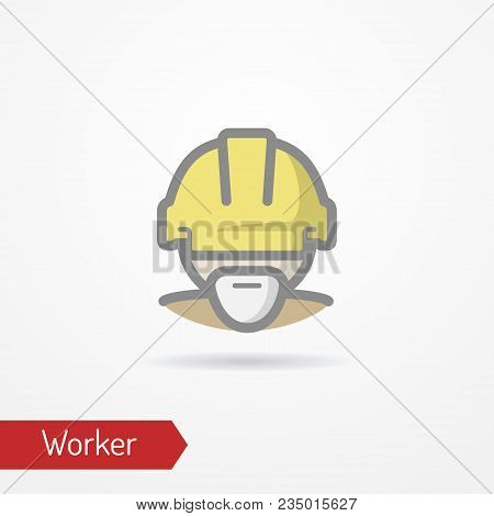 Typical Simplistic Worker Face In Professional Helmet. Warehouse Worker Or Builder Head Isolated Ico